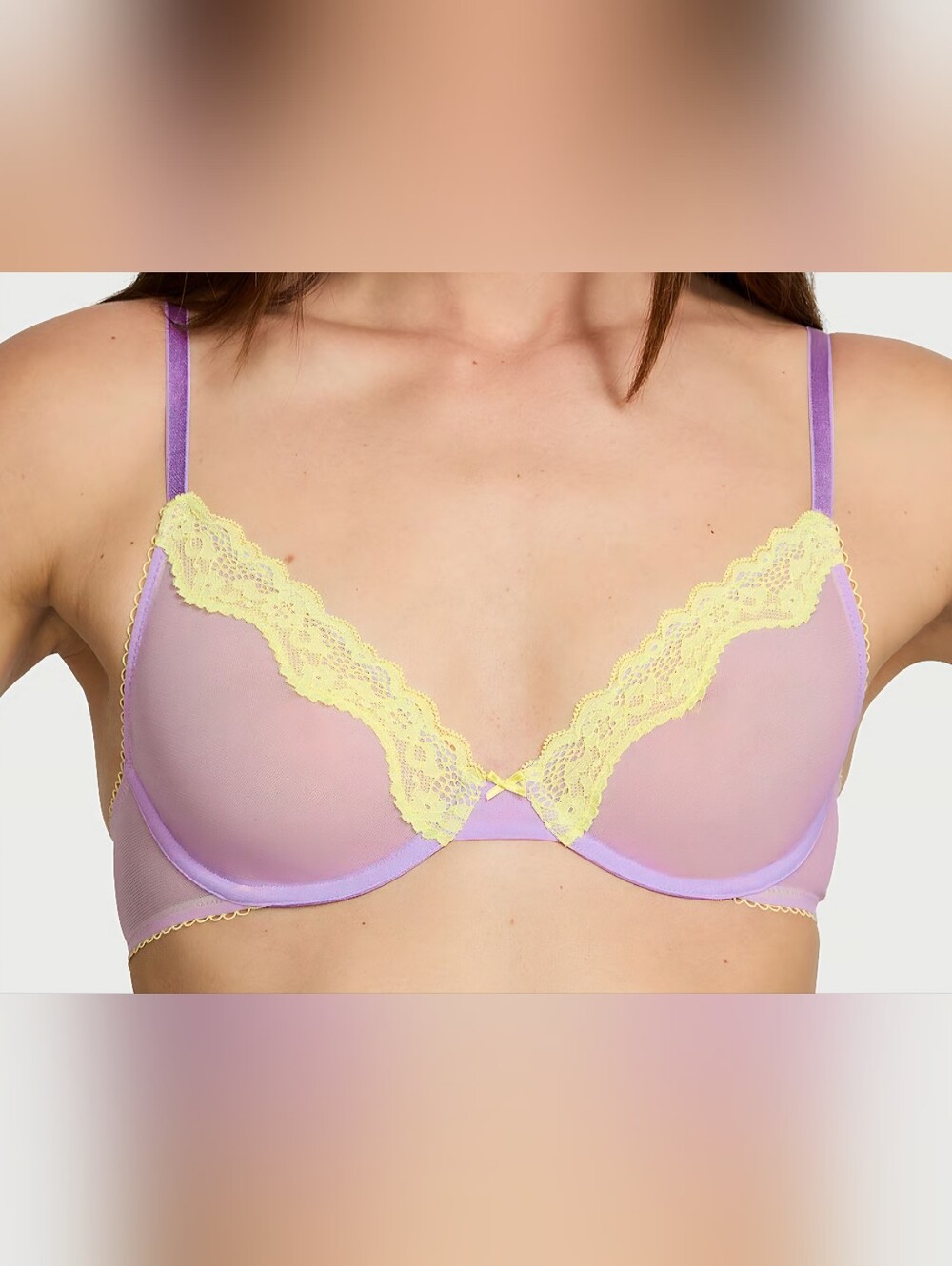 Victoria's Secret Tease Lace-Trim Unlined Demi Bra Lavender and Yellow
